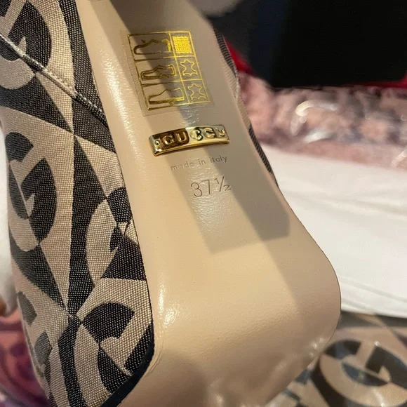GUCCI Fabric G Rhombus Print Platform Boots Size EU37.5/ US7.5 Beige Cocoa - Picture 13 of 16